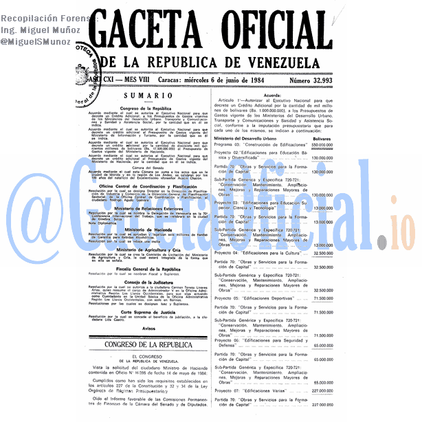 Gaceta Oficial 32993 del 6 Junio 1984