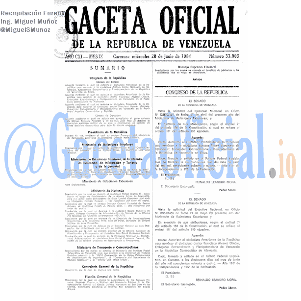 Gaceta Oficial 33003 del 20 Junio 1984