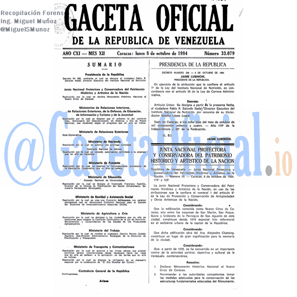 Gaceta Oficial 33079 del 8 Octubre 1984