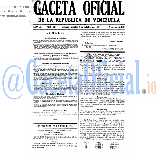Gaceta Oficial 33080 del 9 Octubre 1984