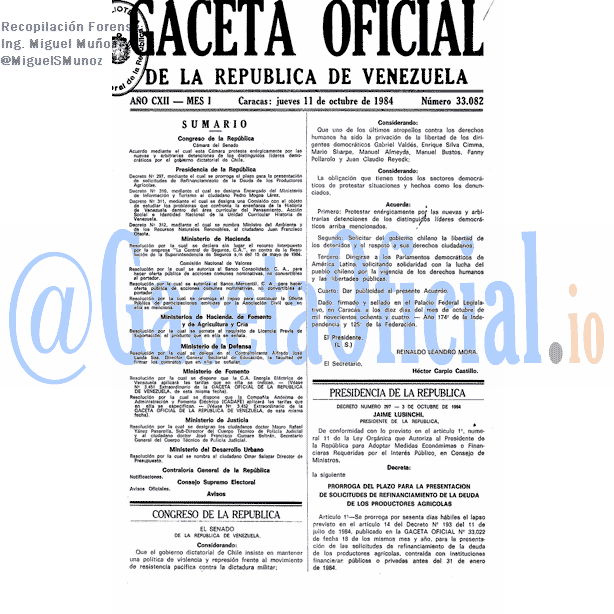 Gaceta Oficial 33082 del 11 Octubre 1984