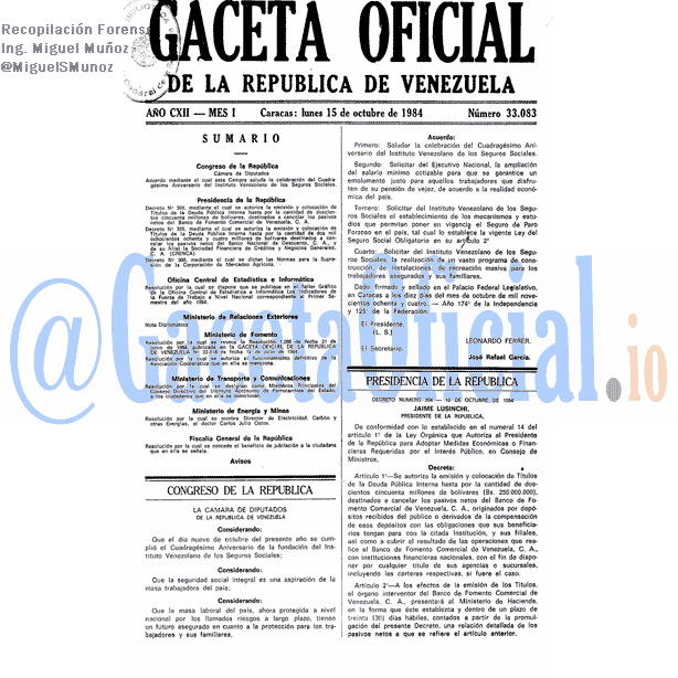 Gaceta Oficial 33083 del 15 Octubre 1984