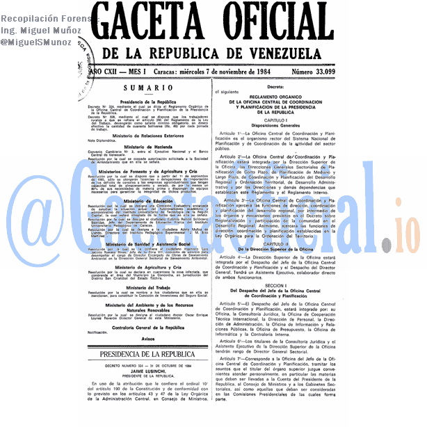 Gaceta Oficial 33099 del 7 Noviembre 1984