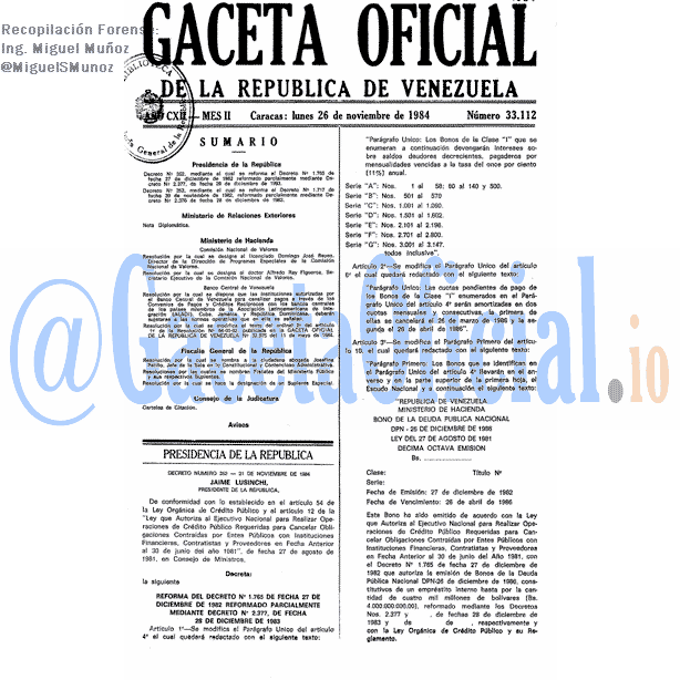Gaceta Oficial 33112 del 26 Noviembre 1984