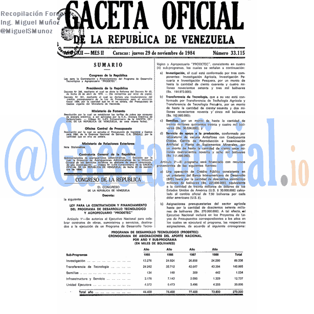Gaceta Oficial 33115 del 29 Noviembre 1984