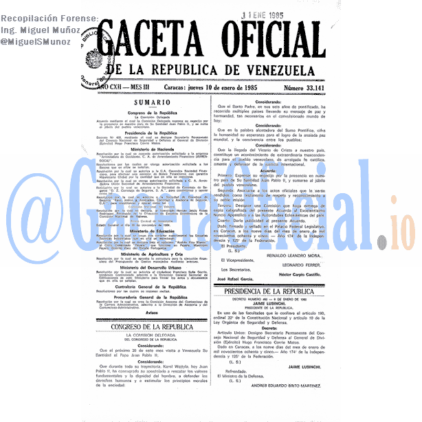 Gaceta Oficial 33141 del 10 Enero 1985