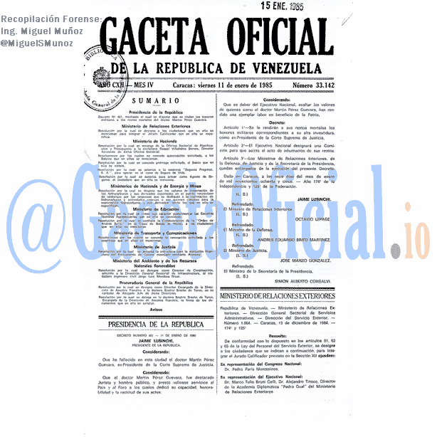 Gaceta Oficial 33142 del 11 Enero 1985