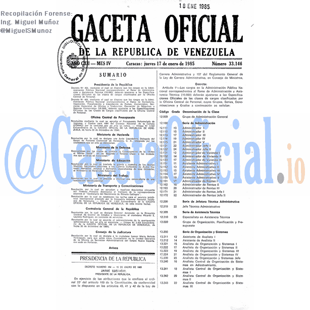 Gaceta Oficial 33146 del 17 Enero 1985
