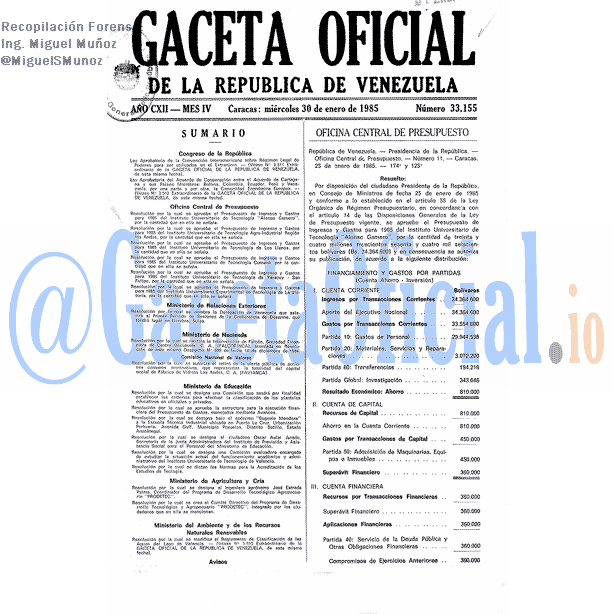 Gaceta Oficial 33155 del 30 Enero 1985