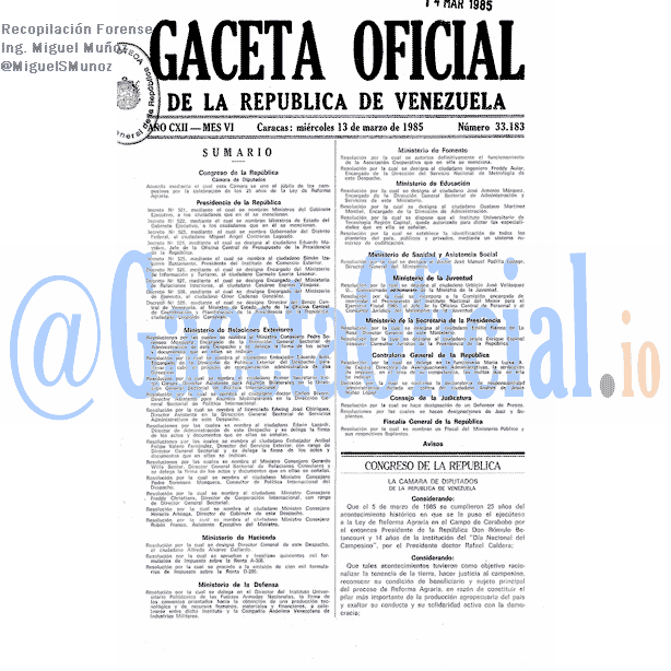 Gaceta Oficial 33183 del 13 Marzo 1985
