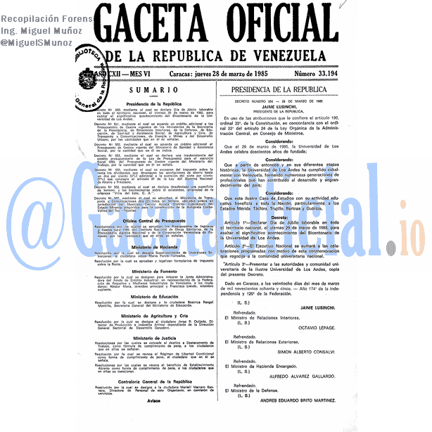Gaceta Oficial 33194 del 28 Marzo 1985