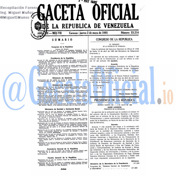 Gaceta Oficial 33214 del 2 Mayo 1985