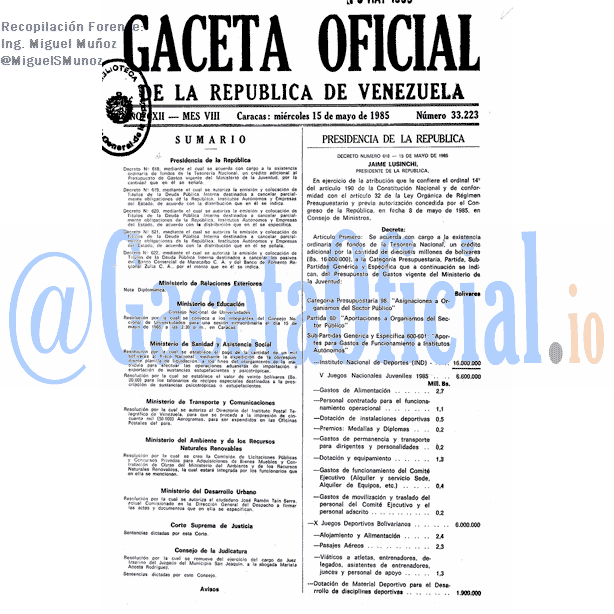 Gaceta Oficial 33223 del 15 Mayo 1985
