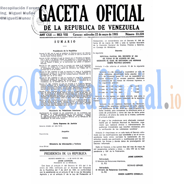 Gaceta Oficial 33228 del 22 Mayo 1985