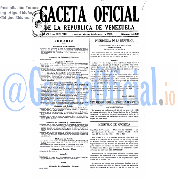 Gaceta Oficial 33230 del 24 Mayo 1985
