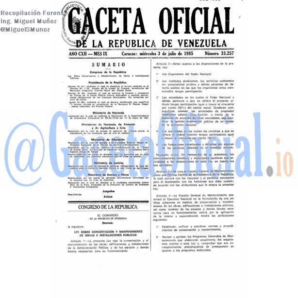 Gaceta Oficial 33257 del 3 Julio 1985