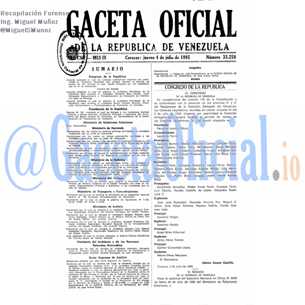 Gaceta Oficial 33258 del 4 Julio 1985