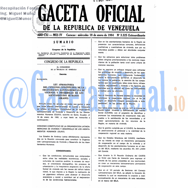 Gaceta Oficial 3325 del 18 Enero 1984