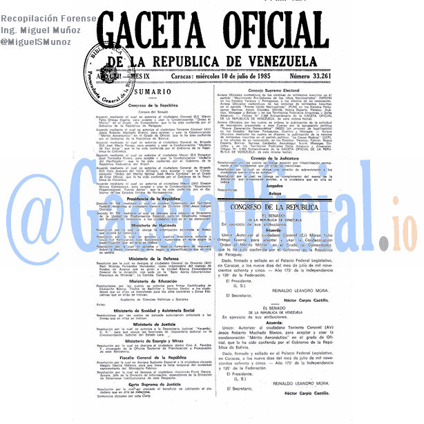 Gaceta Oficial 33261 del 10 Julio 1985