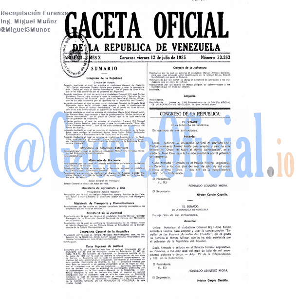 Gaceta Oficial 33263 del 12 Julio 1985