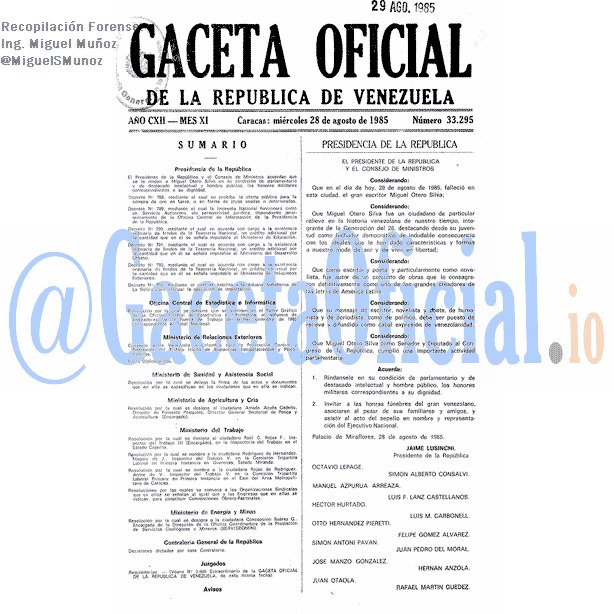 Gaceta Oficial 33295 del 28 Agosto 1985