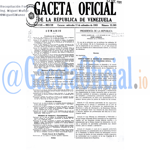 Gaceta Oficial 33305 del 11 Septiembre 1985