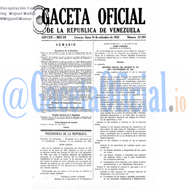 Gaceta Oficial 33308 del 16 Septiembre 1985