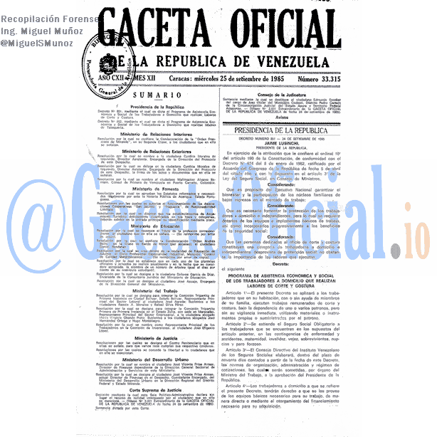 Gaceta Oficial 33315 del 25 Septiembre 1985