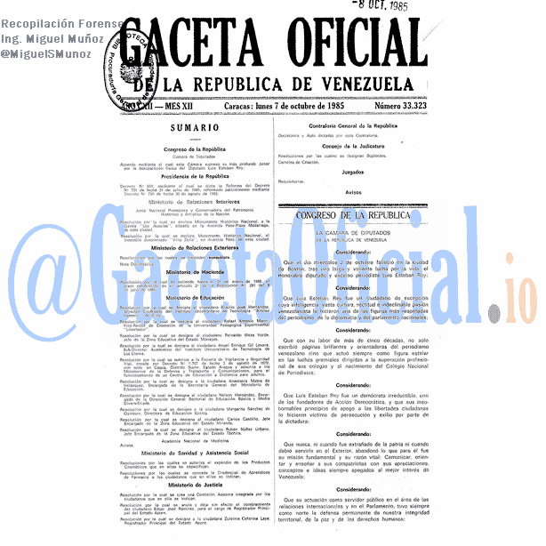 Gaceta Oficial 33323 del 7 Octubre 1985