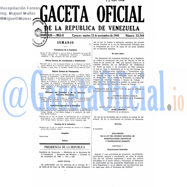 Gaceta Oficial 33348 del 12 Noviembre 1985