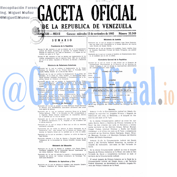 Gaceta Oficial 33349 del 13 Noviembre 1985