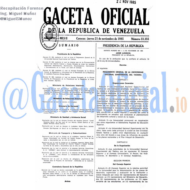 Gaceta Oficial 33355 del 21 Noviembre 1985