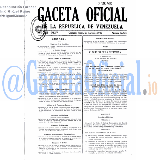 Gaceta Oficial 33421 del 3 Marzo 1986