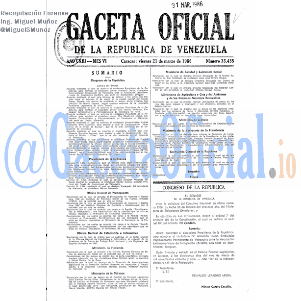 Gaceta Oficial 33435 del 21 Marzo 1986