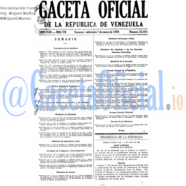 Gaceta Oficial 33464 del 7 Mayo 1986
