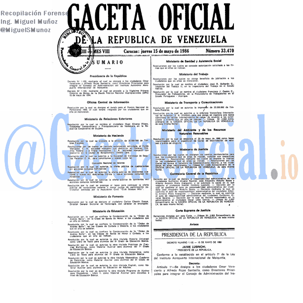 Gaceta Oficial 33470 del 15 Mayo 1986