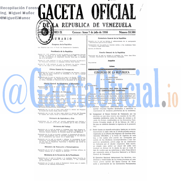 Gaceta Oficial 33506 del 7 Julio 1986