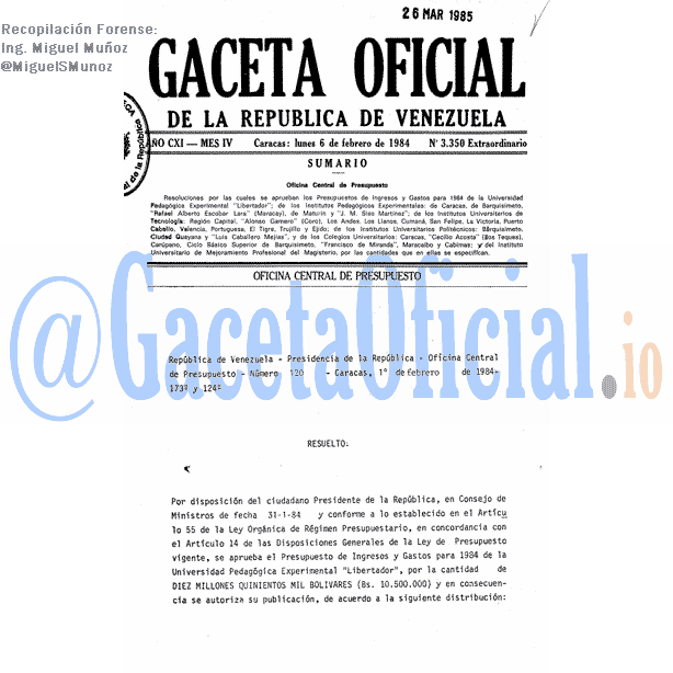 Gaceta Oficial 3350 del 6 Febrero 1984