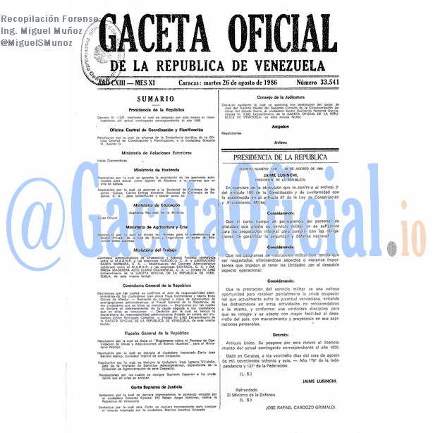 Gaceta Oficial 33541 del 26 Agosto 1986