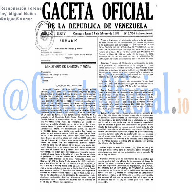 Gaceta Oficial 3354 del 13 Febrero 1984