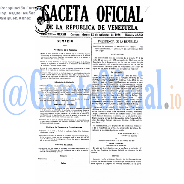 Gaceta Oficial 33554 del 12 Septiembre 1986