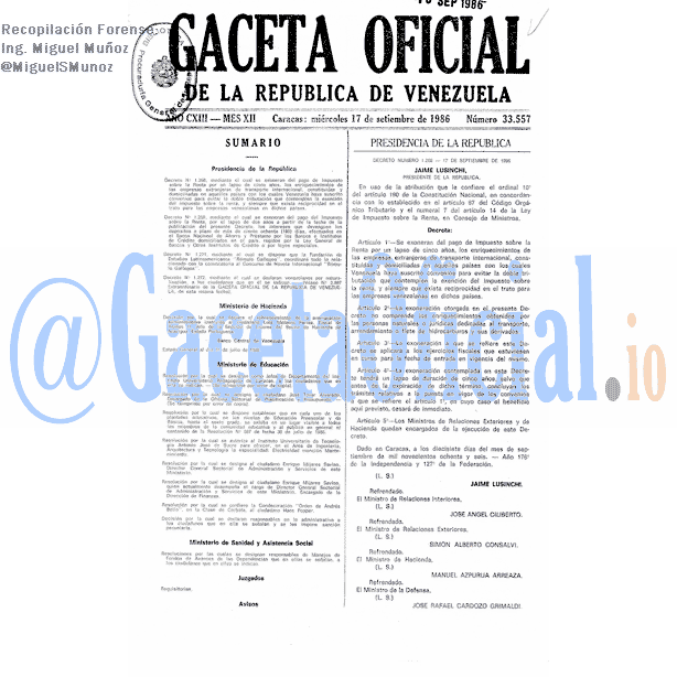 Gaceta Oficial 33557 del 17 Septiembre 1986