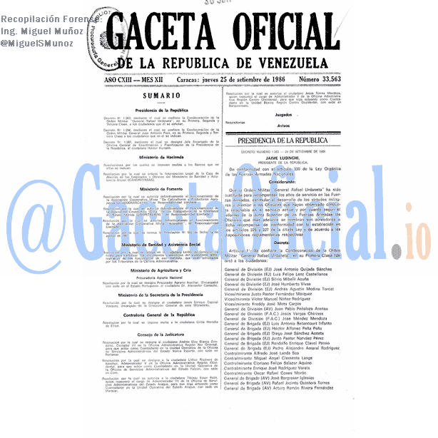 Gaceta Oficial 33563 del 25 Septiembre 1986