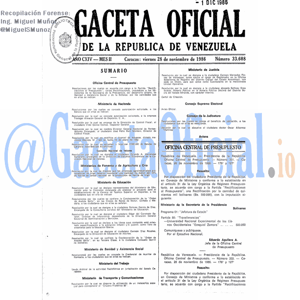 Gaceta Oficial 33608 del 28 Noviembre 1986