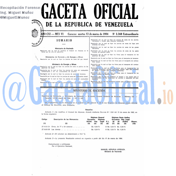 Gaceta Oficial 3360 del 13 Marzo 1984