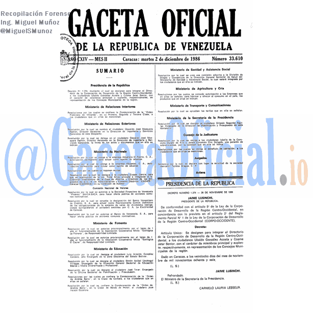 Gaceta Oficial 33610 del 2 Diciembre 1986