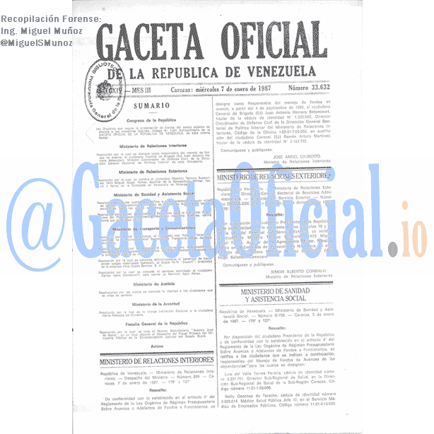 Gaceta Oficial 33632 del 7 Enero 1987