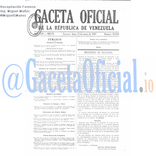 Gaceta Oficial 33635 del 12 Enero 1987