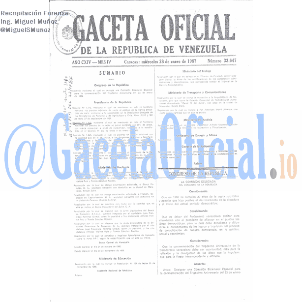 Gaceta Oficial 33647 del 28 Enero 1987