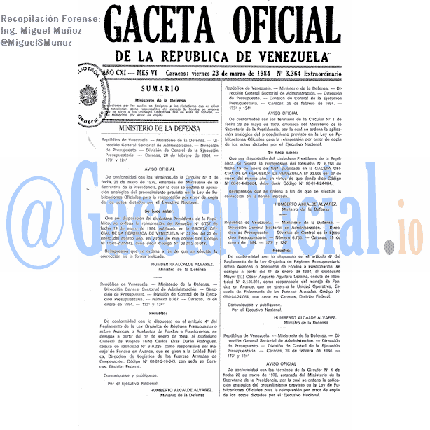 Gaceta Oficial 3364 del 23 Marzo 1984